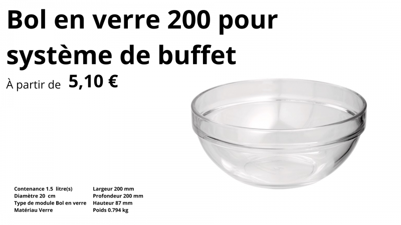 5- Bol en verre 200 pour système de buffet  Concept Hôtellerie Petit Déjeuner - Ustensiles essentiels